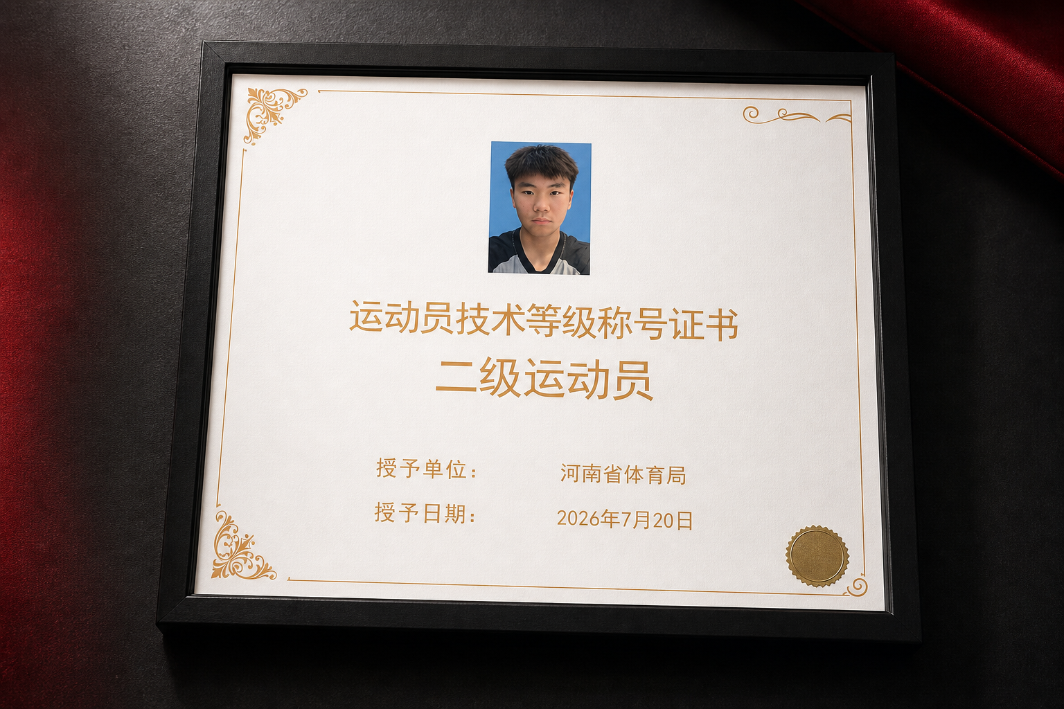 专业陈列的运动员技术等级称号证书：二级运动员